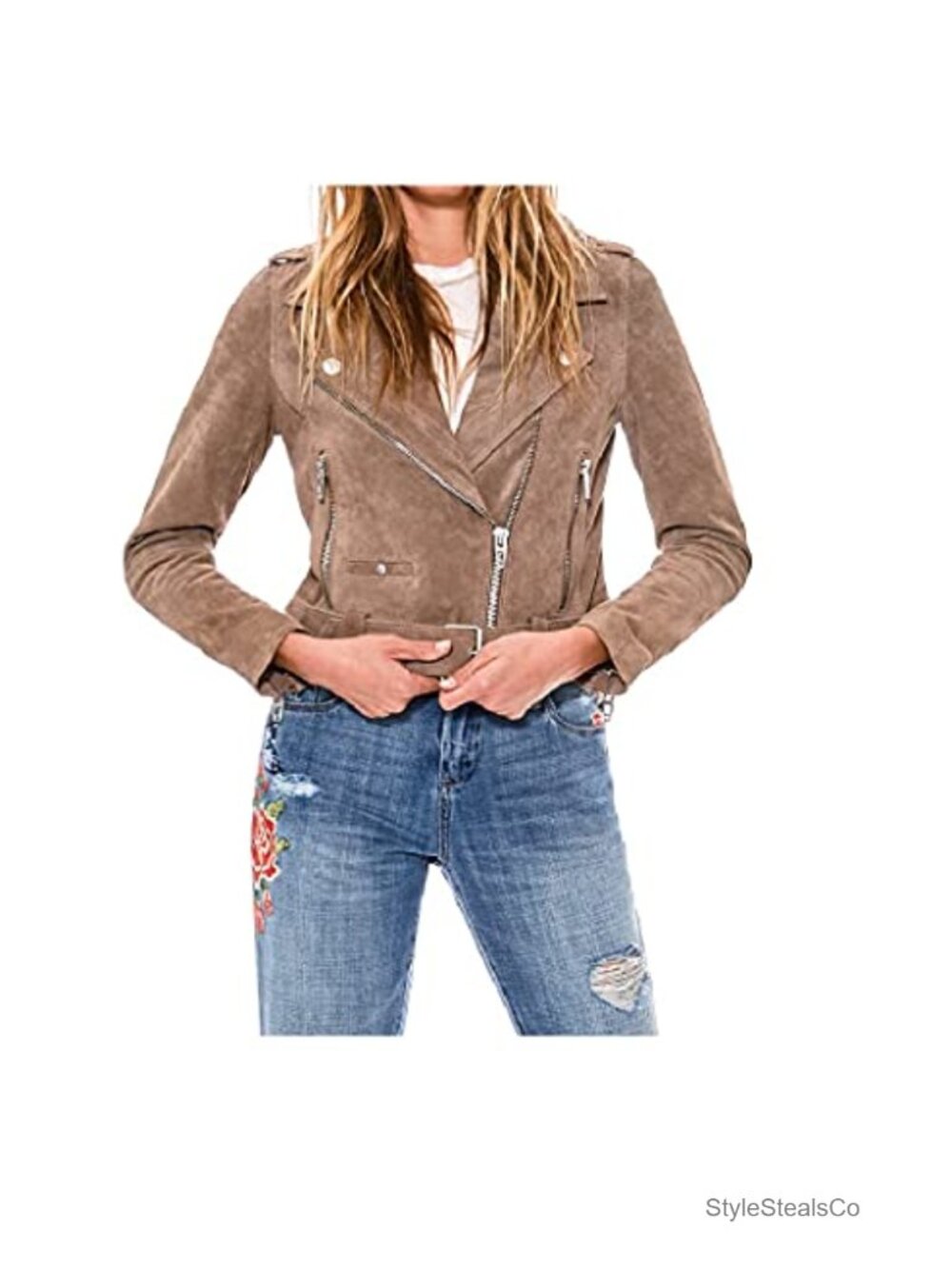 Suede Moto Jacket Asymmetrical Zip Aviator Coat